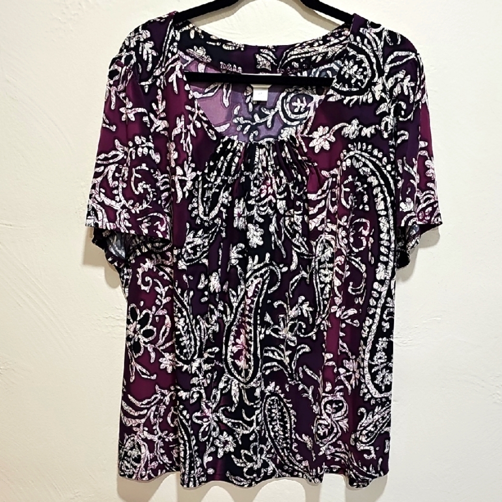 CJ Banks Women's Purple Paisley Top
